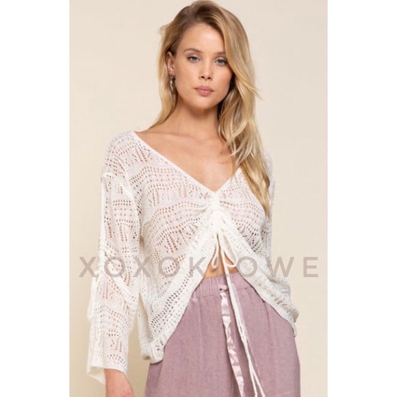 POL Ivory Pull String Top Lightweight Long Sleeve - Picture 9 of 14